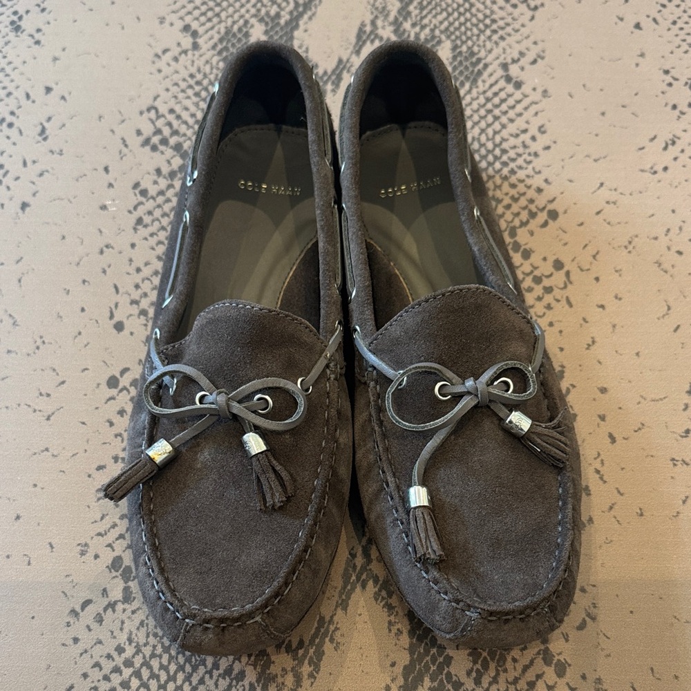 Cole Haan Women's Brown Suede Driving Loafers with Tassels